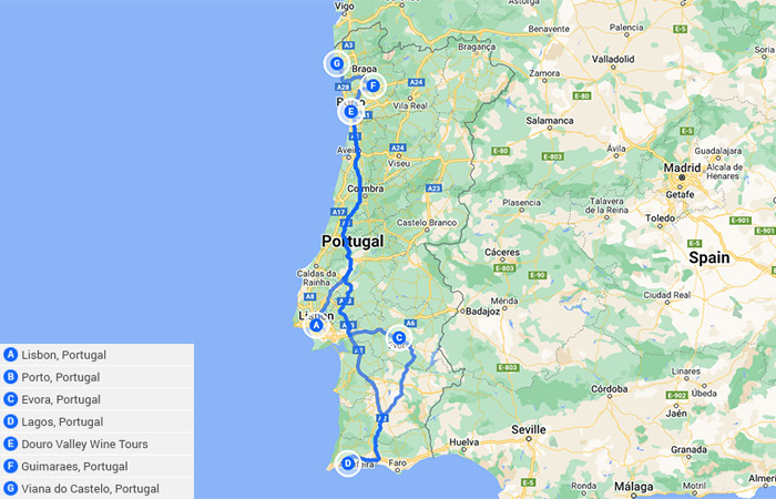 1 semana en Portugal Mapa