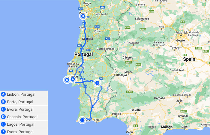 10 días en Portugal 5 ideas de itinerarios de lujo Mapa