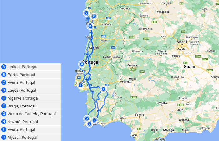 10 días en Portugal Mapa