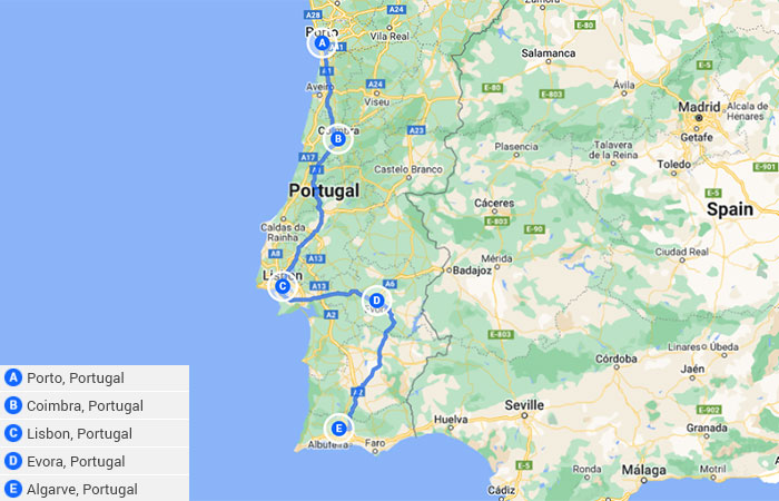 2 semanas en Portugal 4 ideas de itinerarios para familias Mapa