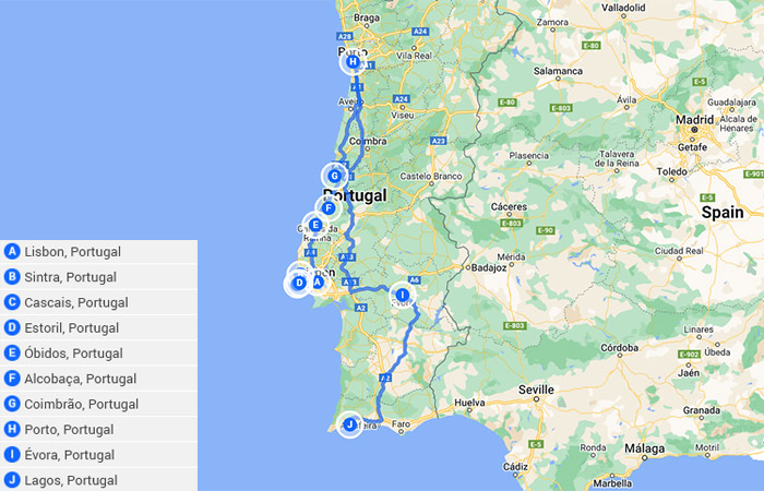 2 semanas en Portugal Mapa