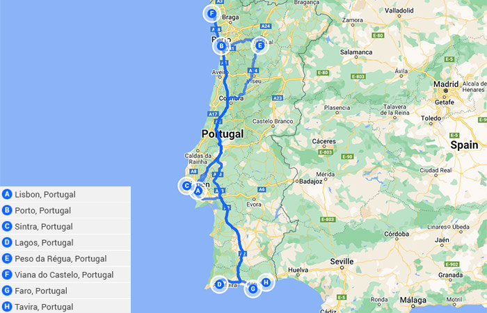 5 días en Portugal 6 ideas de itinerarios únicas Mapa