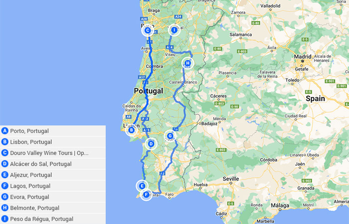 6 días en Portugal 5 ideas de itinerarios únicas Mapa