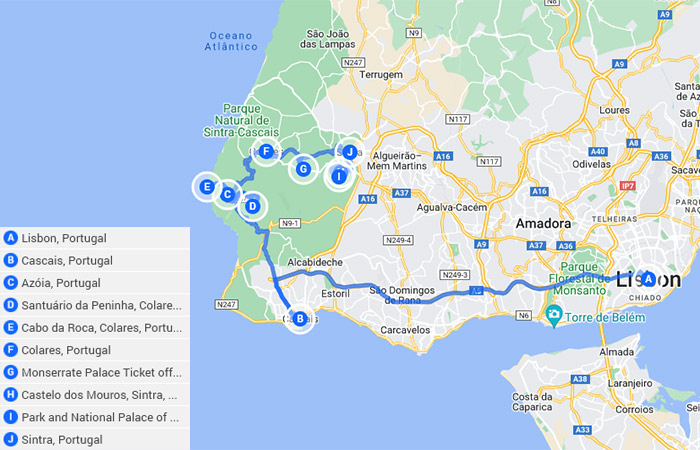 Caminata por el patrimonio de Sintra y los senderos costeros 7 días Mapa