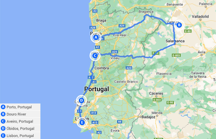 Descubre lo mejor de Oporto y Lisboa 6 días Mapa