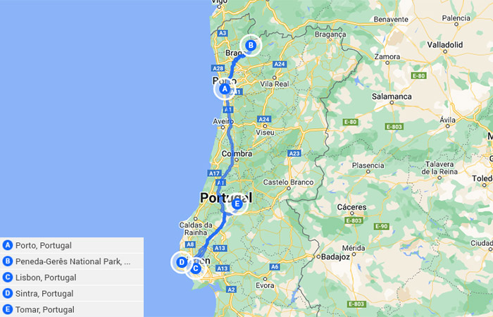 Escapada familiar a Portugal Oporto y Lisboa 7 días Mapa