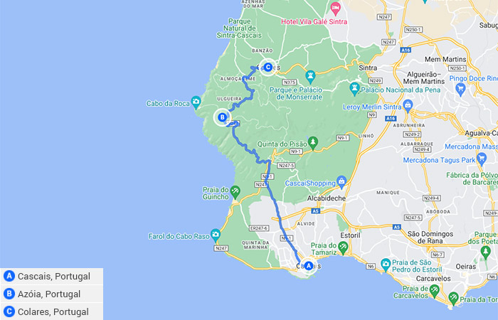 Patrimonio de Sintra y senderos costeros 8 días Mapa