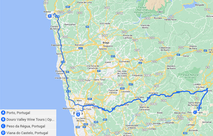 Portugal Región Norte y Duero 5 días Mapa