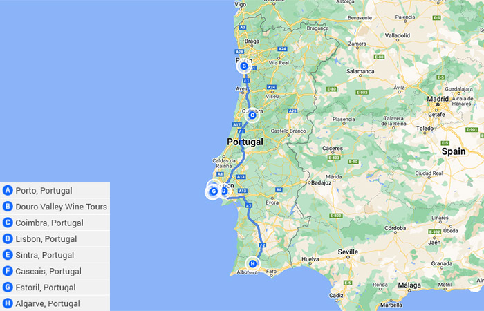 Portugal definitivo Oporto, Lisboa y Lagos 11 días Mapa