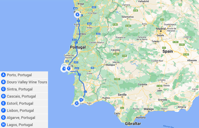 Portugal definitivo Oporto, Lisboa y Lagos 8 días Mapa