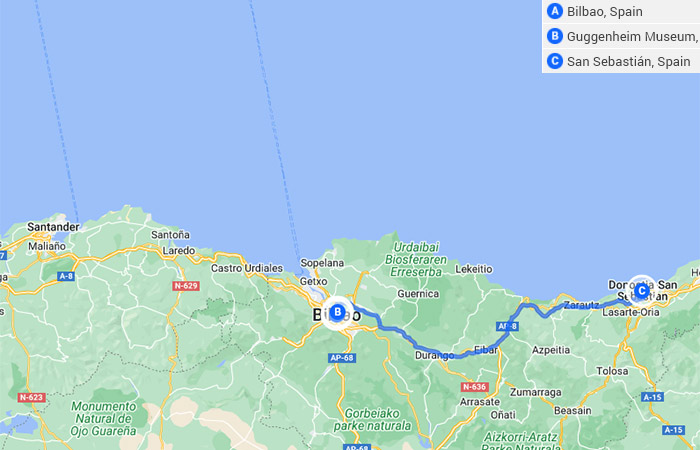 Tour Definitivo del País Vasco Bilbao y San Sebastián 5 Días Mapa