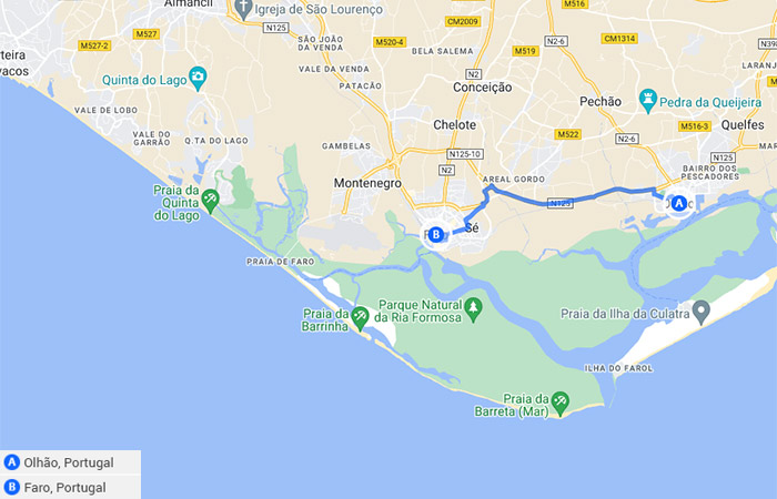 Tour Gastronómico del Algarve 7 Días Mapa