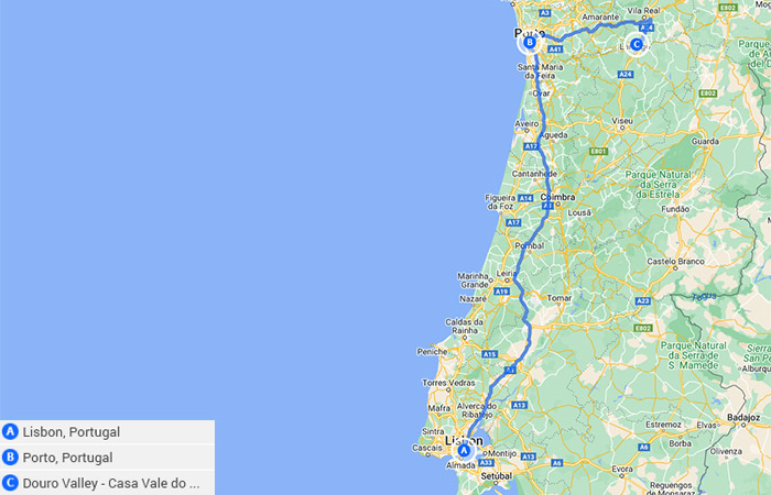 Lisboa, Oporto y el valle del Duero 8 días Mapa