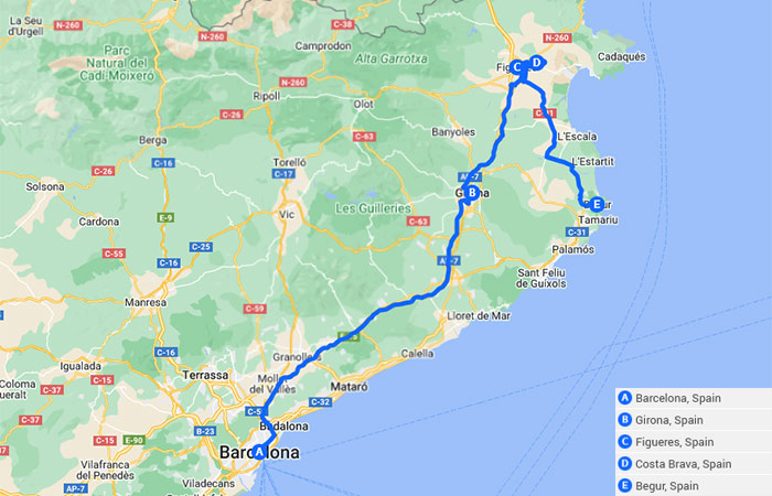 Mapa - Barcelona y la Costa Brava - 10 días