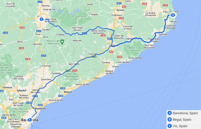 Mapa - Barcelona y la Costa Brava - 14 días