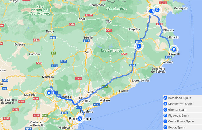 Mapa - Lo mejor de Barcelona y la Costa Brava - 9 días