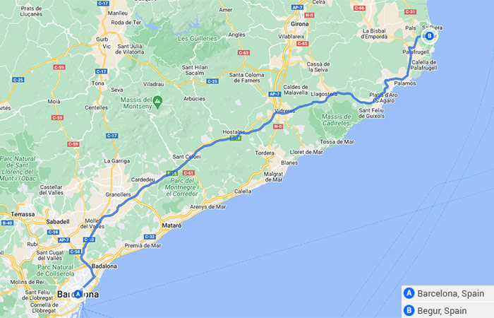 Mapa - Barcelona y la Costa Brava - 6 días