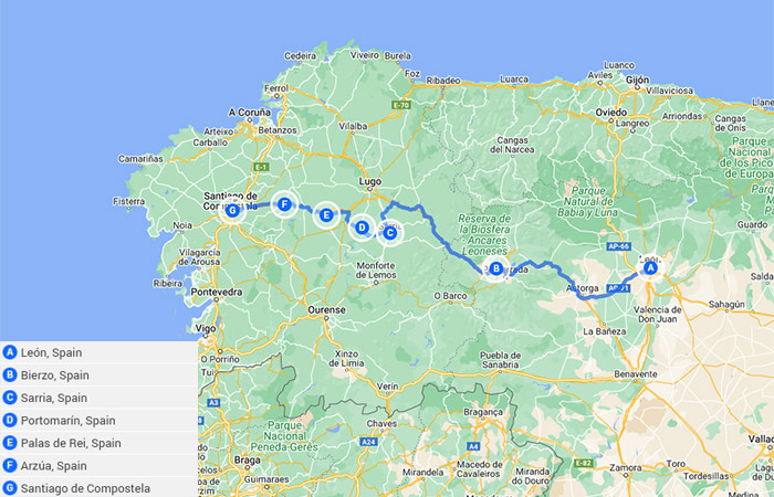 Mapa - Camino de Santiago - Itinerario de 7 días