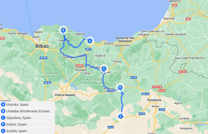 Mapa - Senderismo en el País Vasco - 5 días