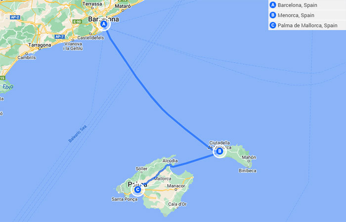 Mapa - Barcelona y Baleares Mallorca y Menorca - 11 Días