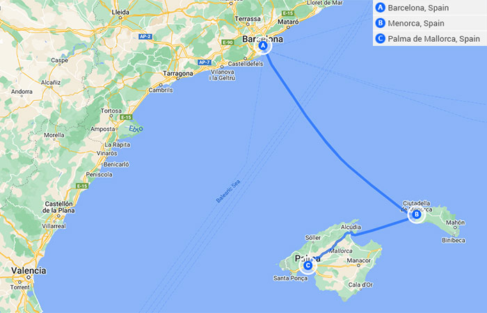 Mapa - Barcelona y Baleares Mallorca y Menorca - 8 Días