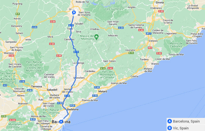 Mapa - Barcelona y Cataluña Rural - 7 Días