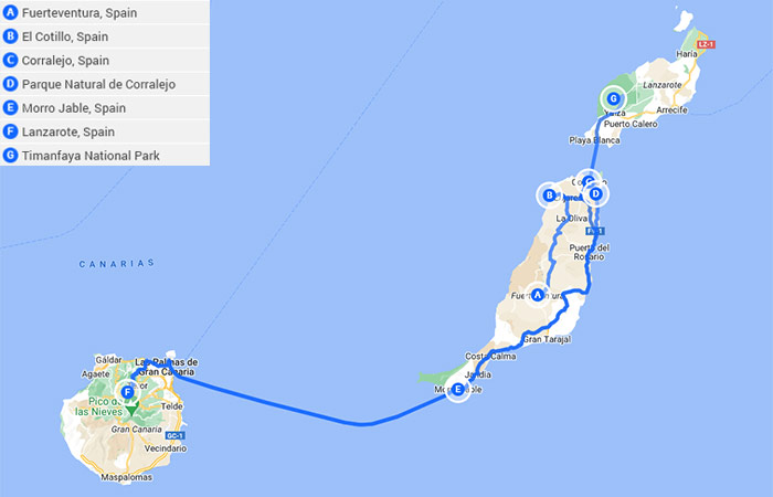 Mapa - Explorando las Islas Canarias Fuerteventura y Lanzarote - 6 Días