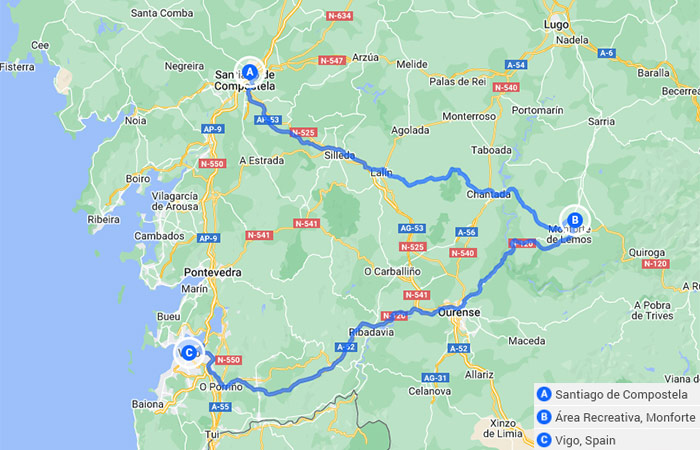 Mapa - Tour Definitivo de Galicia Santiago de Compostela, Lugo y Vigo - 6 Días