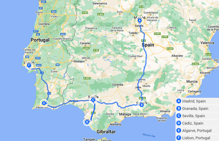 Mapa - Viaje por carretera por España y Portugal - 21 días