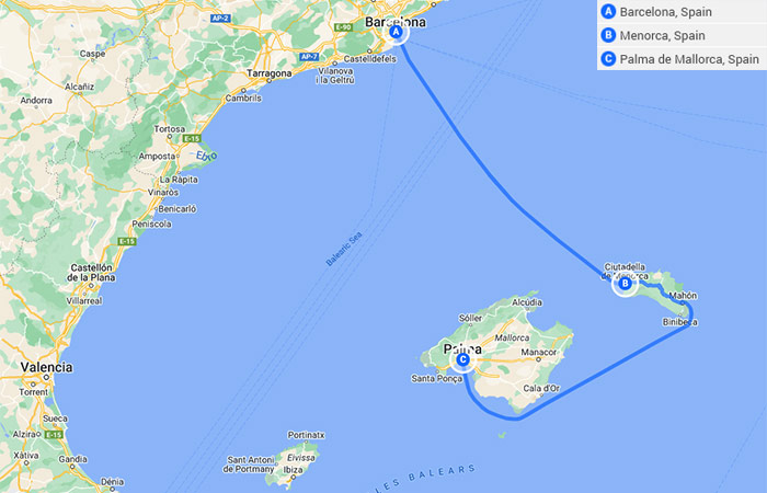 Mapa - Barcelona y Baleares Mallorca y Menorca - 12 Días