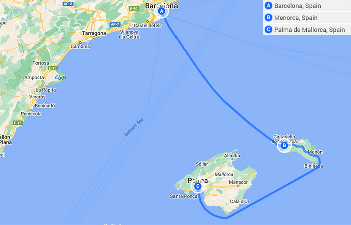 Mapa - Barcelona y Baleares Mallorca y Menorca - 9 Días