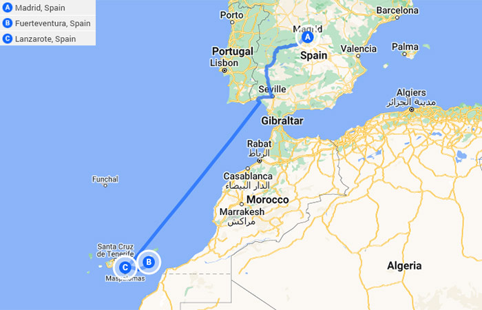 Mapa - De Madrid a Canarias Fuerteventura y Lanzarote - 10 Días