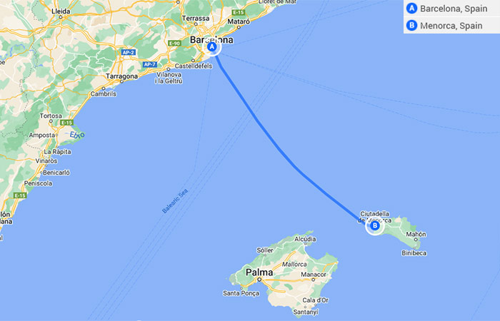 Mapa - Escapada a la playa en España Barcelona y Menorca - 8 días