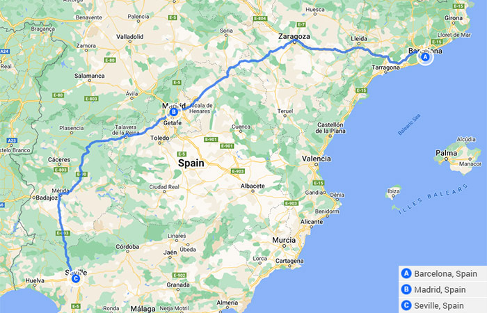 Mapa - España en tren Barcelona, ​​Madrid y Sevilla - 10 días