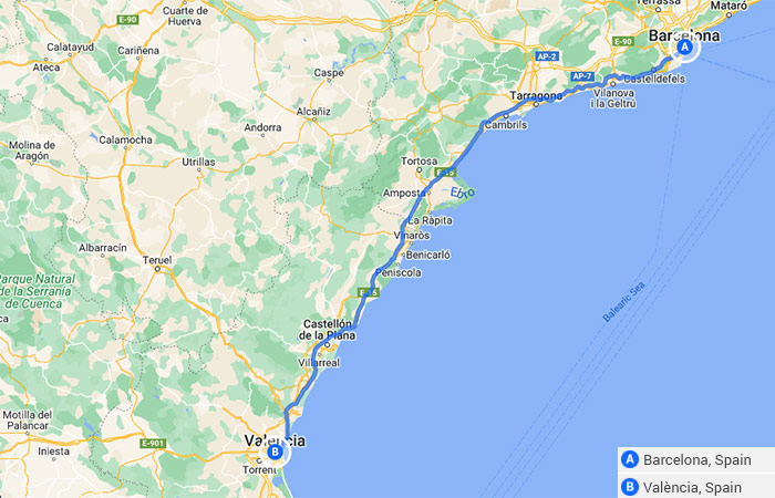 Mapa - España para familias Barcelona y Valencia - 6 días