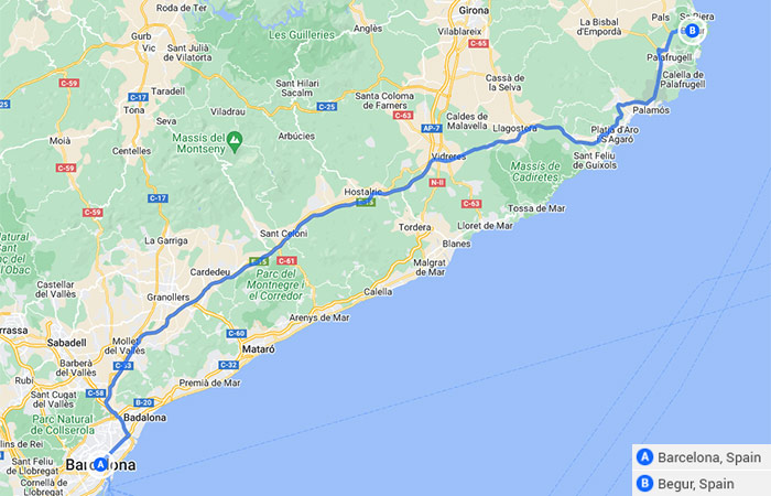 Mapa - Viaje en familia a España Barcelona y la Costa Brava - 7 días