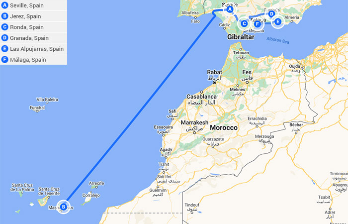 Mapa - Viaje por carretera a Sevilla y los rincones más escondidos de Andalucía - 10 días